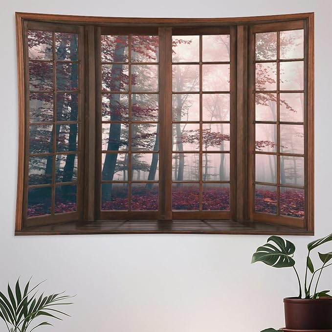 ZhiRain Forest Landscape Tapestry Wall Hanging Autumn Mystic Foggy Fall Nature Scenery Woods Wild Trees Tapestries Home Decor for Living Room Bedroom Apartment Farmhouse Dorm 50"x60"