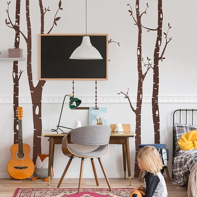 Yeysynana Giant Tree Wall Decals Large Birch Tree Woodland Forest Wall Art Peel and Stick DIY Wall Stickers for Nursery Kids Bedroom Playoom Living Room Home Decor (Brown)