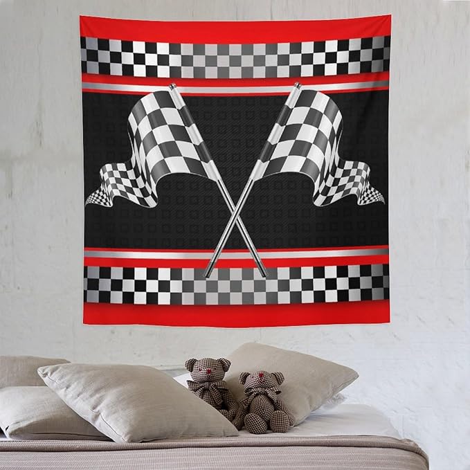 ZhiRain Race Car Flag Tapestry Wall Hanging Abstract Modern Art Racing Car Black White Checked Flag Tapestries Home Decor for Living Room Bedroom Apartment Farmhouse Dorm 60"x60"