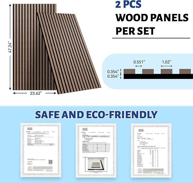 AKK-Star Wood Slat Acoustic Panels (2 Pack/47.2"x23.6"/Covers 15.5 Sq. Ft.) – 3D Textured Wall Panels for Noise Reduction & Modern Decor, Soundproof Panels for Living Room & Bedroom (22# Black)