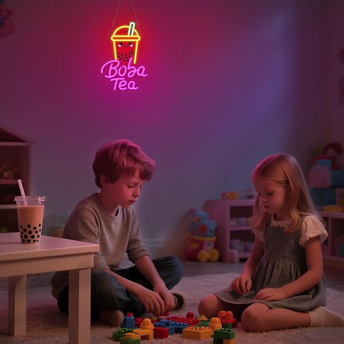 YuanDian Boba Tea Neon Sign, Dimmable LED Bubble Tea Neon Lights USB Powered for Bedroom Living Room Wall Decor, Gifts for Kids Adults