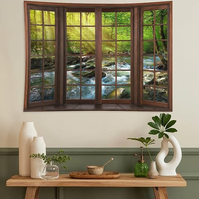 ZhiRain Spring Forest Nature Landscape Tapestry Wall Hanging Beautiful Stream River Rocks Mountain Forest Tapestries Home Decor for Living Room Bedroom Apartment Farmhouse Dorm 60"x60"
