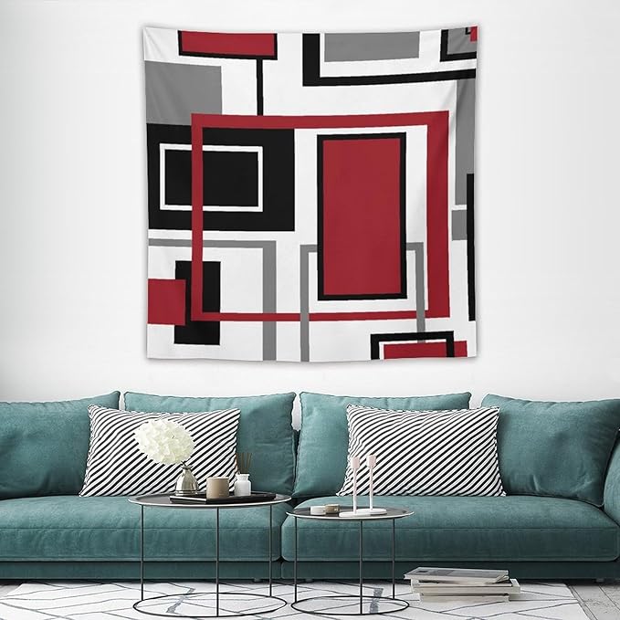 ZhiRain Red Modern Tapestry Wall Hanging Red Geometric Gray Black And Red Tapestries Home Decor for Living Room Bedroom Farmhouse Apartment Dorm 60"x60"