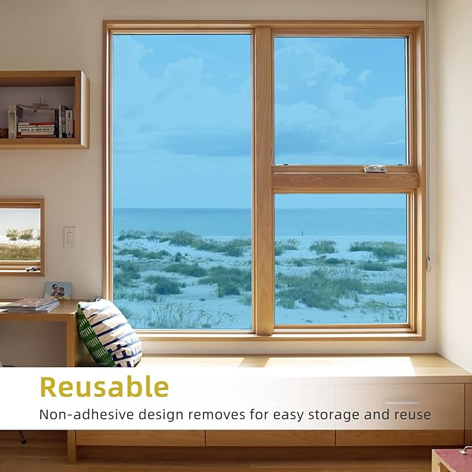 WPCTEV Window Privacy Film One Way Daytime Mirror Tint Treatments UV Heat Control Vinyl Stickers Sun Block Glass Paper Door Covering Reflective (Light Blue Silver, 35.4 Inch x 6.5 Feet)