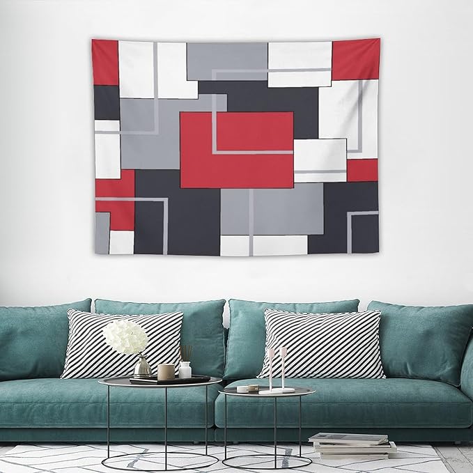 ZhiRain Red Gray Tapestry Wall Hanging Modern Black White Geometric Abstract Aesthetic Tapestries Home Decor for Living Room Bedroom Farmhouse Apartment Dorm 30"x40"