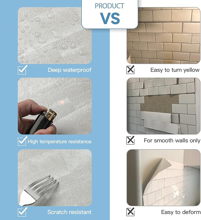 5-Pack Peel and Stick Tile Backsplash 12"X12" PVC Wall Tiles, Stick on Backsplash for Kitchen, Bathroom Tile, Fireplace Décor, Laundry Table, Stair Decals in Dolomite