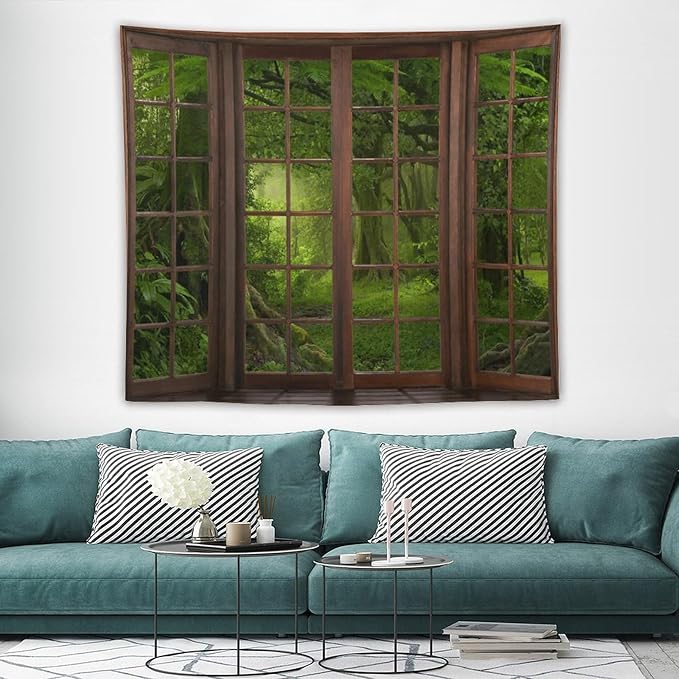 ZhiRain Misty Forest Landscape Tapestry Wall Hanging Green Tree in Jungle Forest Nature Scenery Woodland Tapestries Home Decor for Living Room Bedroom Farmhouse Apartment Dorm 50"x60"