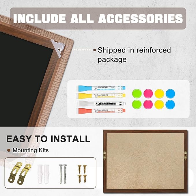 4 THOUGHT Chalk Board 36" x 48", Magnetic Large Chalkboard for Wall Rustic Blackboard Hanging Chalkboards Sign Menu Board for Kitchen Decor Office Home School 4 Markers 8 Magnets, Brown