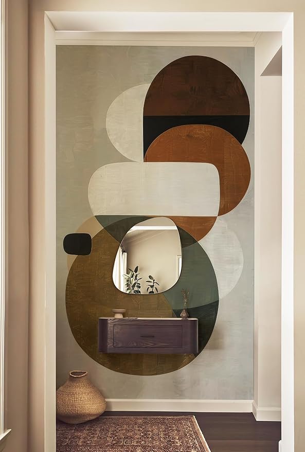 Zeeko Modern Abstract Geometrical Wall Mural Peel and Stick 59" x 110" Mid Century Irregular Line Self Adhesive Removable Wallpaper for Hallway