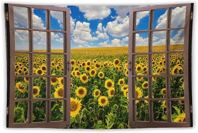 ZhiRain Sunflowers Scenery Tapestry Wall Hanging Fields Blue Sky White Clouds Landscape Tapestries Home Decor for Living Room Bedroom Farmhouse Apartment Dorm 40"x60"