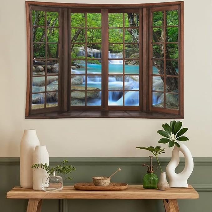 ZhiRain Waterfall Tree Landscape Tapestry Wall Hanging Natural Scenery Forest Garden Spring Stone River Tapestries Home Decor for Living Room Bedroom Apartment Farmhouse Dorm 40"x60"