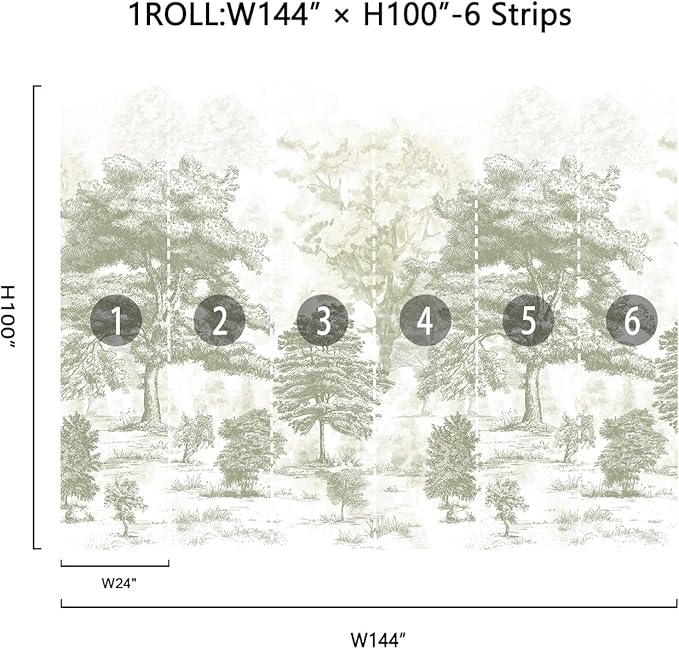 Zeeko Vintage Forest Wall Mural Peel and Stick 144" W x 100" H Canvas Waterproof Tree Self-Adhesive Wallpaper Large Nature Landscape Art Deco for Bedroom