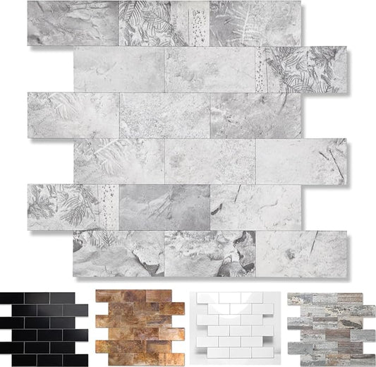 1-Pack Peel and Stick Tile Backsplash 12"X12" PVC Wall Tiles, Stick on Backsplash for Kitchen, Bathroom Tile, Fireplace Décor, Laundry Table, Stair Decals in Gray Stone