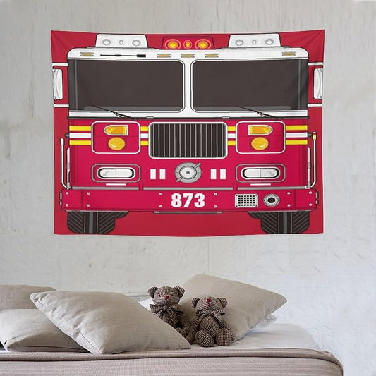 ZhiRain Cartoon Fire Truck Tapestry Wall Hanging Fire Engine Firemen Car Firefighter Truck Fire Fighting Tapestries Home Decor for Living Room Bedroom Apartment Farmhouse Dorm 30"x40"
