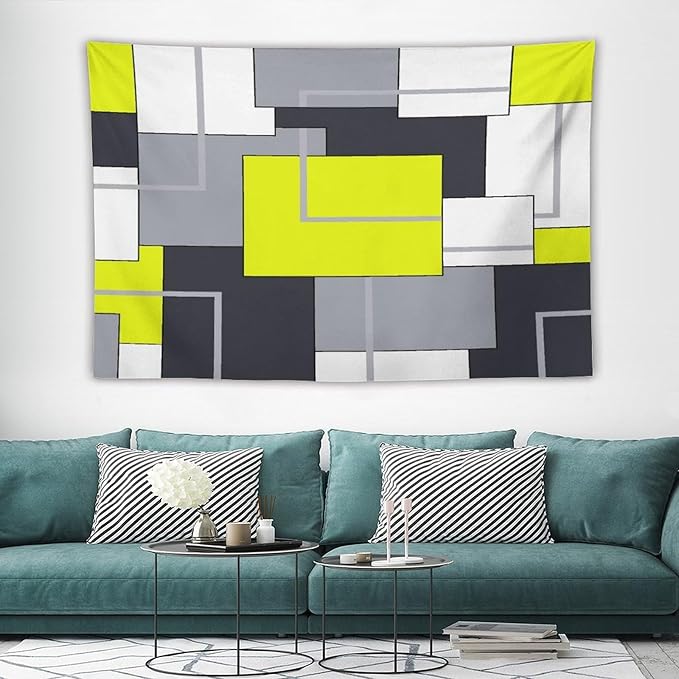 ZhiRain Yellow Gray Tapestry Wall Hanging Modern Black White Geometric Abstract Aesthetic Tapestries Home Decor for Living Room Bedroom Farmhouse Apartment Dorm 40"x60"