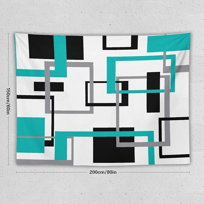 ZhiRain Teal Tapestry Wall Hanging Mid Century Modern Turquoise Abstract Aqua Black Grey Geometric White Backdrop Tapestries Home Decor for Living Room Bedroom Apartment Farmhouse 60"x80"