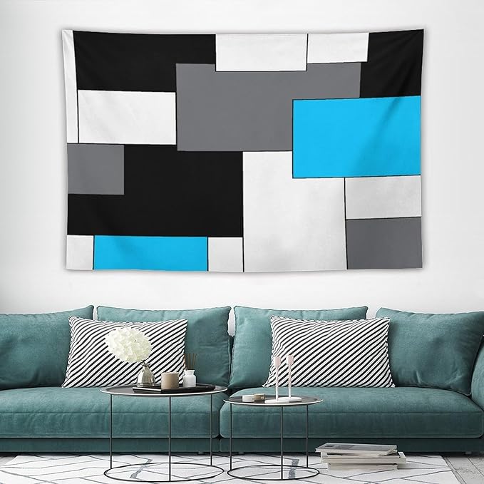 ZhiRain Black,Grey,Sky Blue,White Tapestry Wall Hanging Geometry Pattern Digital Print Multicolor Tapestries Home Decor for Living Room Bedroom Farmhouse Apartment Dorm 40"x60"