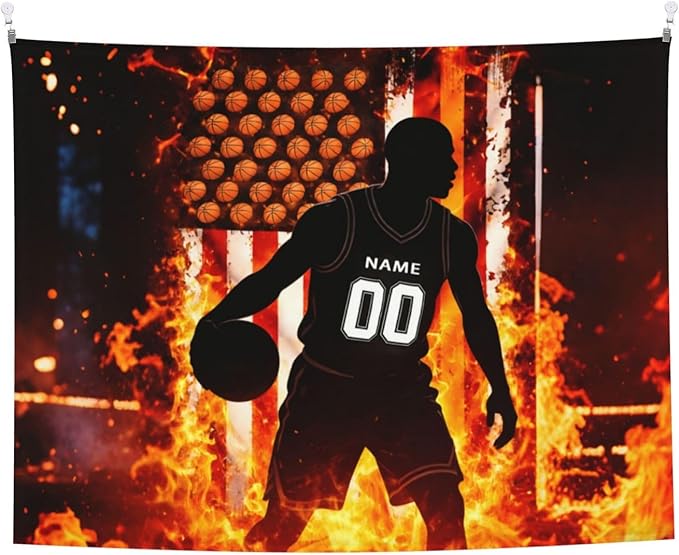 Zufygsni Personalized Sports Theme Wall Tapestry Custom Name With Number Decor For Bedroom Room And Dorm