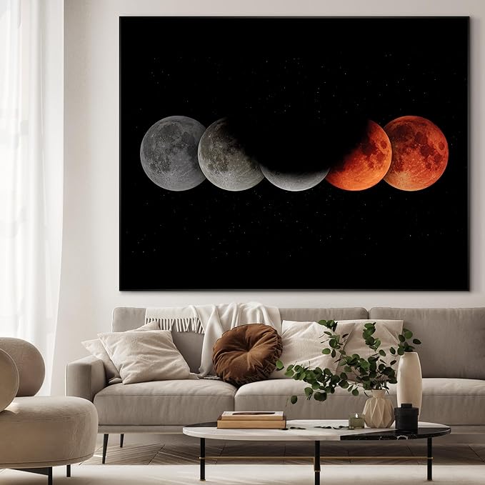 46"x60" XL Framed Wall Art - Lunar Phases Eclipse Moon Cycle Space Lovers (Frame Assembly Required)