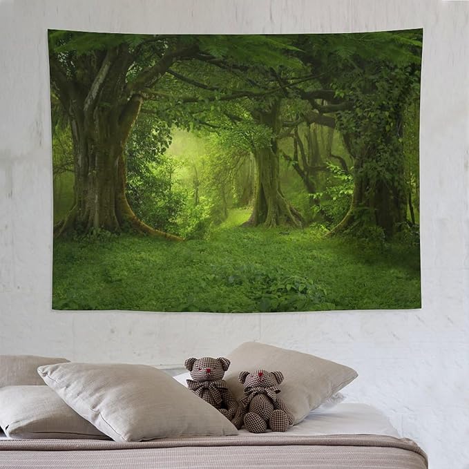 ZhiRain Landscape Forest Tapestry Wall Hanging Tropical Jungle Green Trees Foliage Woodland Nature Tapestries Home Decor for Living Room Bedroom Apartment Farmhouse Dorm 60"x80"