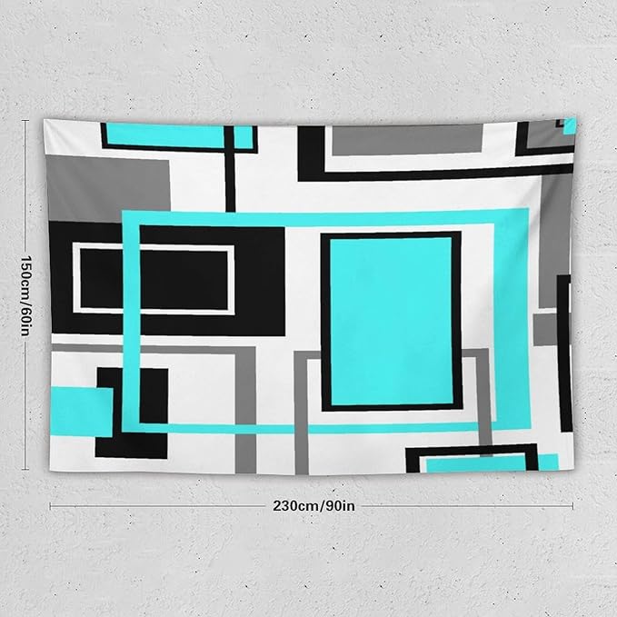 ZhiRain Modern Geometric Blue Tapestry Wall Hanging Blue Black And Gray Tapestries Home Decor for Living Room Bedroom Farmhouse Apartment Dorm 60"x90"