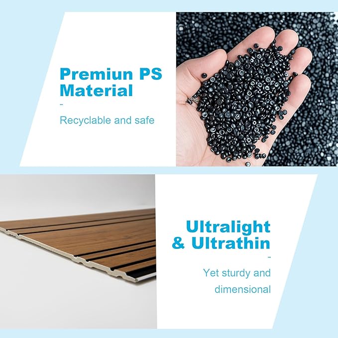 Art3d 4-Pack Glue-On Wall Panels, Wood Grain Texture Interior Wall Decor, 104"x12" Recycled Polystyrene Wainscoting Panels, Low Emission for Living Room Bedroom,Natural Teak