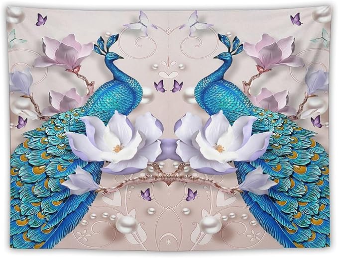 ZhiRain Peacock Tapestry Wall Hanging Beautiful Bird Flower Pearl Watercolor Pattern Print Tapestries Home Decor for Living Room Bedroom Farmhouse Apartment Dorm 30"x40"