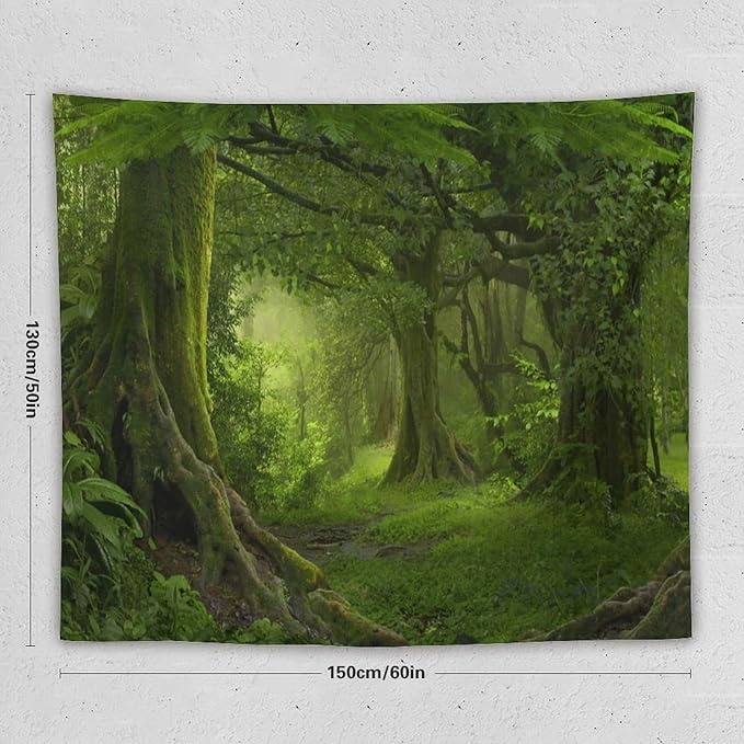 ZhiRain Misty Forest Tapestry Wall Hanging Green Tree in Jungle Forest Nature Scenery Woodland Tapestries Home Decor for Living Room Bedroom Farmhouse Apartment Dorm 50"x60"