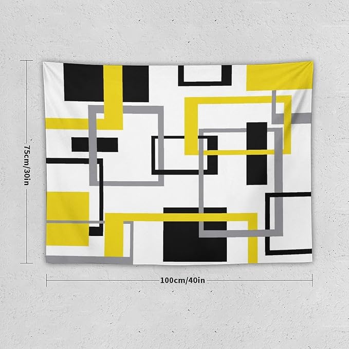 ZhiRain Yellow Black Geometric Tapestry Wall Hanging Neutral Abstract Modern Tapestries Home Decor for Living Room Bedroom Apartment Farmhouse Dorm 30"x40"