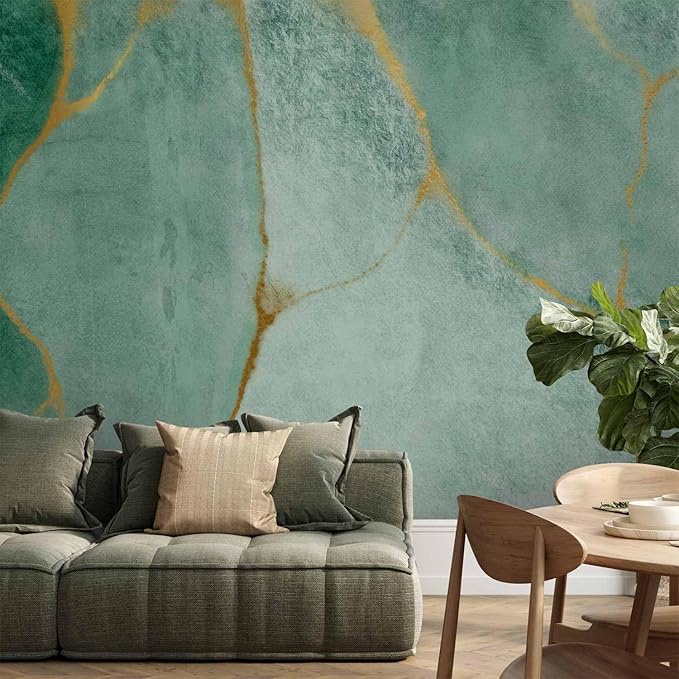 artgeist Wall Mural Abstract 116x83 in - Peel and Stick Self-Adhesive Wallpaper Removable Large Sticker Foil Wall Decor Print Picture Image Design Marble Turqoise Like Painted a-A-10224-a-a