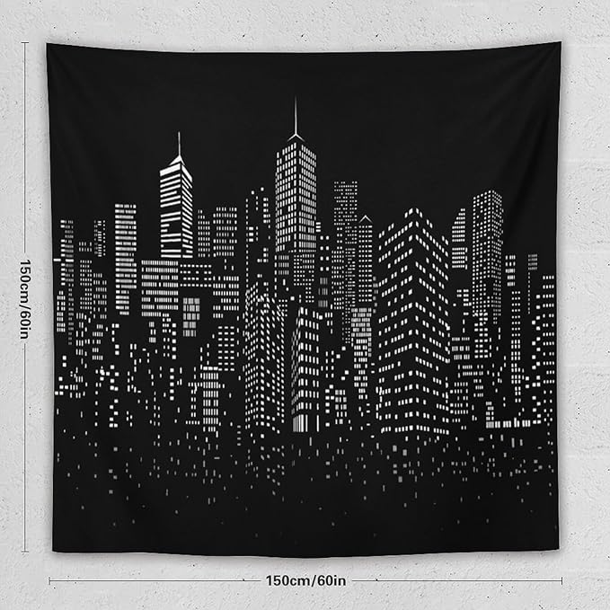 ZhiRain New York City Landscape Tapestry Wall Hanging Black Night America Modern Cityscape Tapestries Home Decor for Living Room Bedroom Apartment Farmhouse Dorm 60"x60"