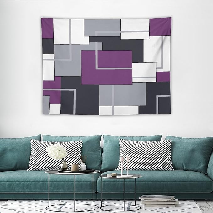 ZhiRain Purple Black White Tapestry Wall Hanging Modern Gray Geometric Abstract Aesthetic Tapestries Home Decor for Living Room Bedroom Farmhouse Apartment Dorm 30"x40"