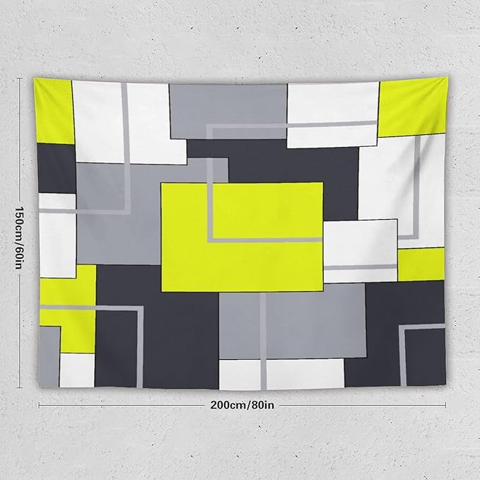 ZhiRain Yellow Gray Tapestry Wall Hanging Modern Black White Geometric Abstract Aesthetic Tapestries Home Decor for Living Room Bedroom Farmhouse Apartment Dorm 60"x80"