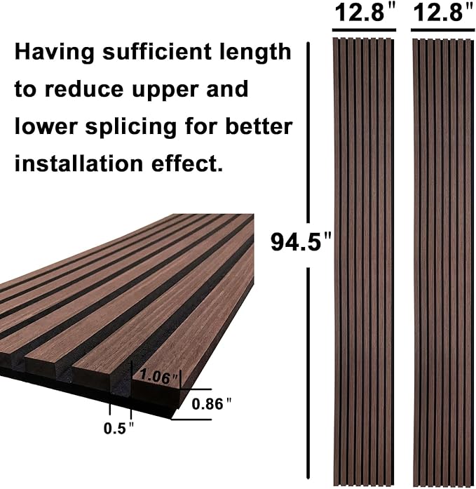 YLL YLL Wood Wall Panels Acoustic Wall Panels for Interior Wall Decoration Two 94.68" x 12.79" Wood Slat Paneling 3D soundproof Wall Panels Dark Walnut