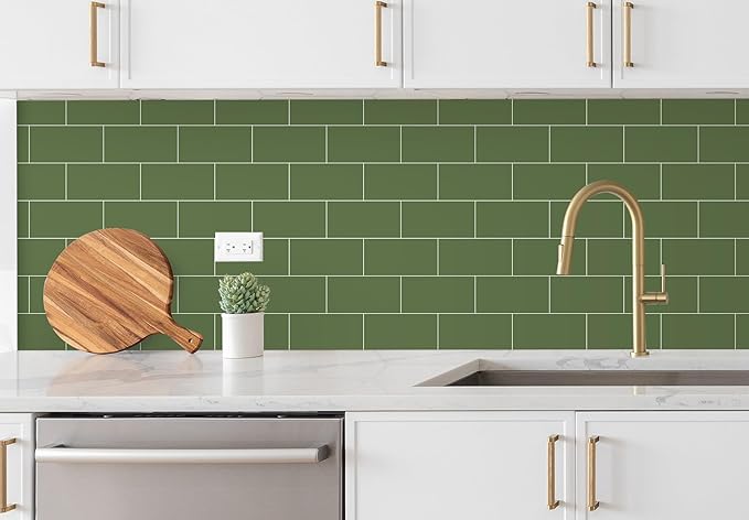 Yipscazo Peel and Stick backsplash 3 x 6 Inches 3D PVC Composite Wall Tile Stick on Backsplash Tile for Kitchen Bathroom, Laundry Room, Fireplace(Green, 160 Pieces)