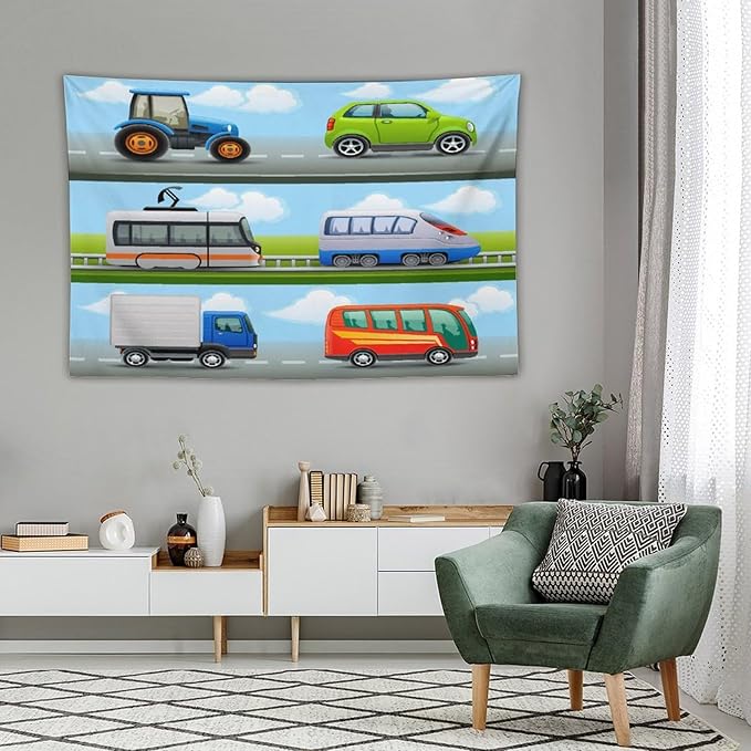 ZhiRain Construction Truck Tapestry Wall Hanging Tractor Bus Cartoon Cars Vehicle Tapestries Home Decor for Living Room Bedroom Apartment Farmhouse Dorm 40"x60"