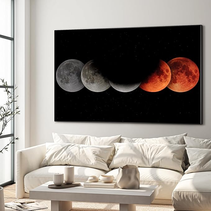 46"x72" XL Framed Wall Art - Lunar Phases Eclipse Moon Cycle Space Lovers (Frame Assembly Required)