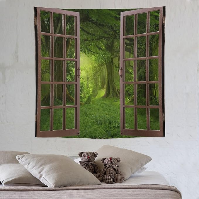 ZhiRain Forest Tapestry Wall Hanging Tropical Jungle Landscape Green Trees Foliage Woodland Nature Tapestries Home Decor for Living Room Bedroom Apartment Farmhouse Dorm 60"x60"