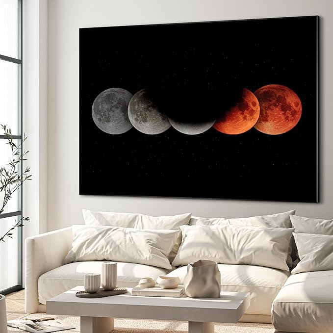 46"x60" XL Framed Wall Art - Lunar Phases Eclipse Moon Cycle Space Lovers (Frame Assembly Required)