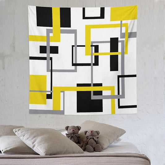 ZhiRain Yellow Black Geometric Tapestry Wall Hanging Neutral Abstract Modern Tapestries Home Decor for Living Room Bedroom Apartment Farmhouse Dorm 60"x60"
