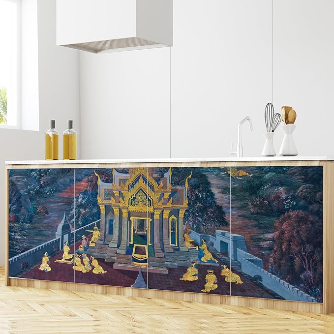 wall26 Wat Phra Kaew Temple Fresco - Bangkok Thailand - Painted Wall Decor - Gold Leaf - Wall Mural, Removable Sticker, Home Decor - 48x72 inches