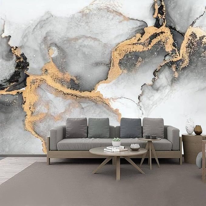 YTTBDBD Marble Photos Wall Murals for Bedroom Living Room, Black Gold Texture Wallpaper Mural,Wallpaper for TV Background Wall Covering(Not Peel n' Stick)-118" W x 82.7" H/300x210cm-Silk
