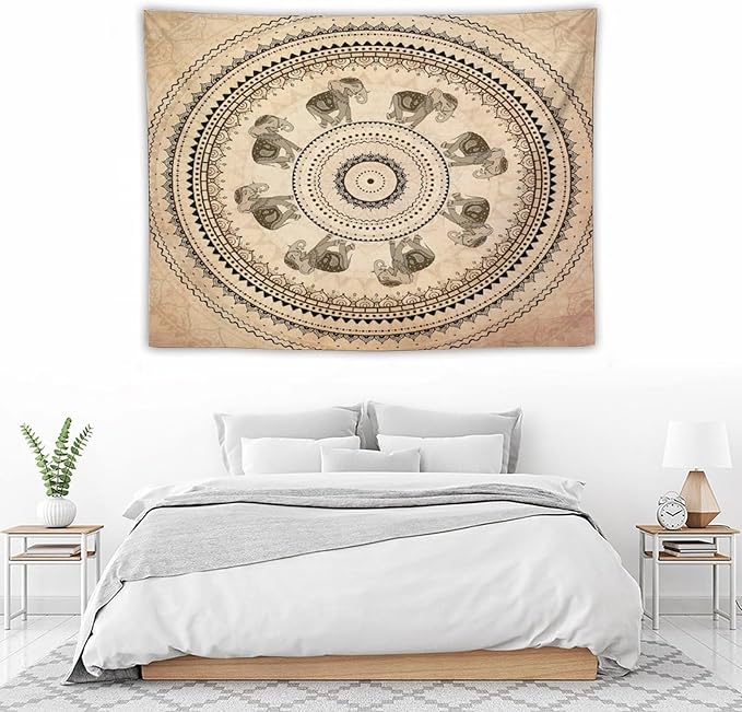 AAVEUP Indian Hippie Bohemian Psychedelic Tapestry Bohemian Brown Abstract Geometric Mandala Flower Vintage Elephant Texture Tapestries for Bedroom Dorm Living Room Decor 30x30in