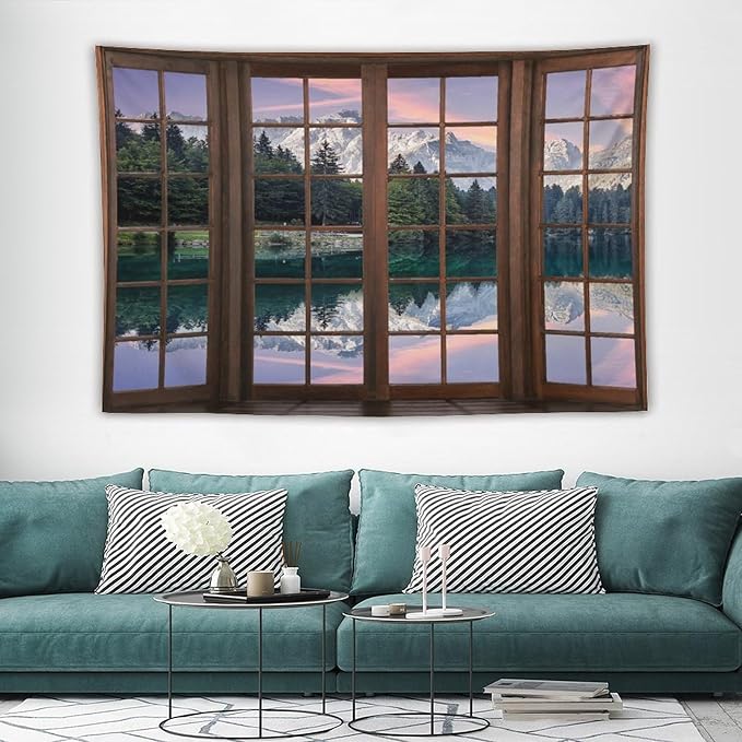 ZhiRain Beautiful Highlands Landscape Tapestry Wall Hanging Mountains Lake Colorful Sky Sunny Day Sunset Tapestries Home Decor for Living Room Bedroom Apartment Farmhouse Dorm 60"x90"