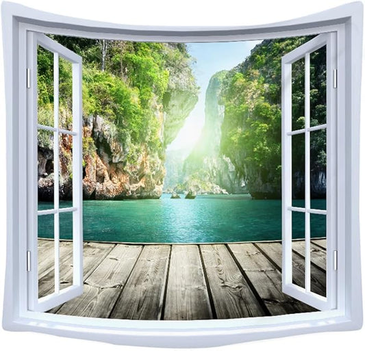 XIUYINHS Nature Forest Tapestry,Scenery Wall Mountain Tree Tapestry,for Home Office Dorm Indoor and Outdoor Decoration Large Size 59"(W) x59(L) GTCH(68)