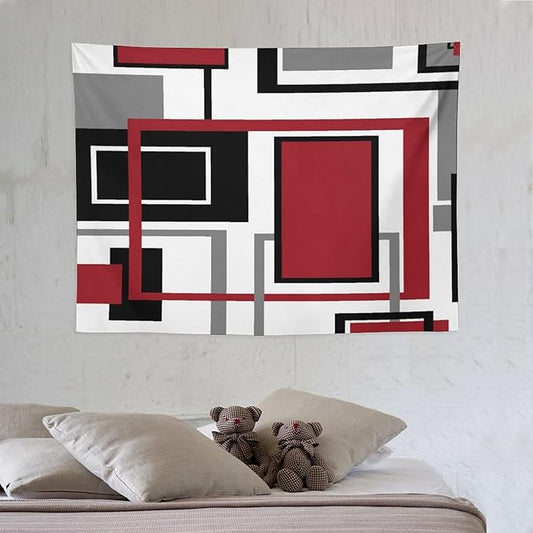 ZhiRain Red Modern Tapestry Wall Hanging Red Geometric Gray Black And Red Tapestries Home Decor for Living Room Bedroom Farmhouse Apartment Dorm 30"x40"