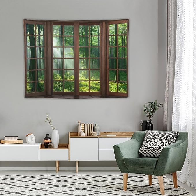 ZhiRain Forest Tapestry Wall Hanging Green Tree Full Scenery Window Jungle Wild Nature Landscape Print Tapestries Home Decor for Living Room Bedroom Apartment Farmhouse Dorm 30"x40"