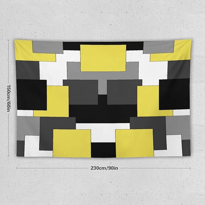 ZhiRain Yellow And Black Tapestry Wall Hanging Gray White Geometric Silver Dark Abstract Square Art Tapestries Home Decor for Living Room Bedroom Apartment Farmhouse Dorm 60"x90"