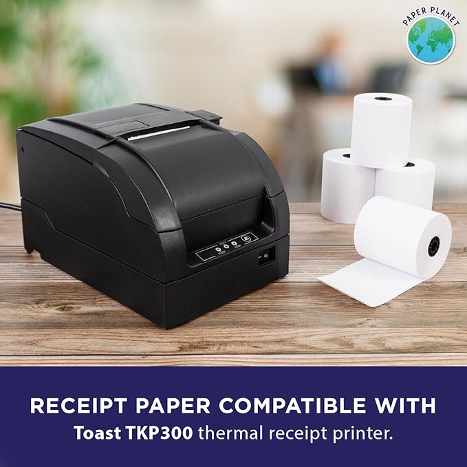 1-Ply White Bond Paper for Toast Kitchen Printer by Paper Planet | 20 Rolls | Compatible with TKP300 SNBC BTP-M300