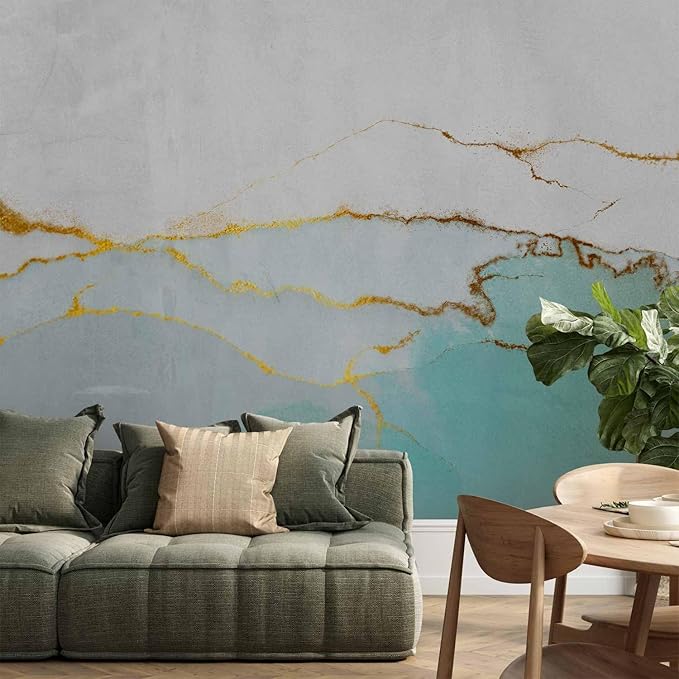 artgeist Wall Mural Abstract 193x138 in - Peel and Stick Self-Adhesive Wallpaper Removable Large Sticker Foil Wall Decor Print Picture Image Design Marble Turqoise Like Painted a-A-10238-a-a